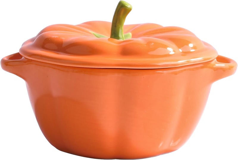 BOSILI Samll Orange PumpkinShaped Ceramic Bowl with Lid 420ml14oz Capacity Fall Thanksgiving Table Decor Handmade Serving Dish for Soup Cereal Snacks Kitchen and Dining Tableware - Image 1