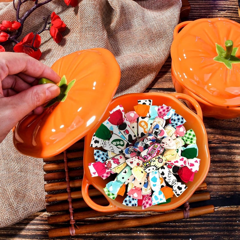 BOSILI Samll Orange PumpkinShaped Ceramic Bowl with Lid 420ml14oz Capacity Fall Thanksgiving Table Decor Handmade Serving Dish for Soup Cereal Snacks Kitchen and Dining Tableware - Image 2