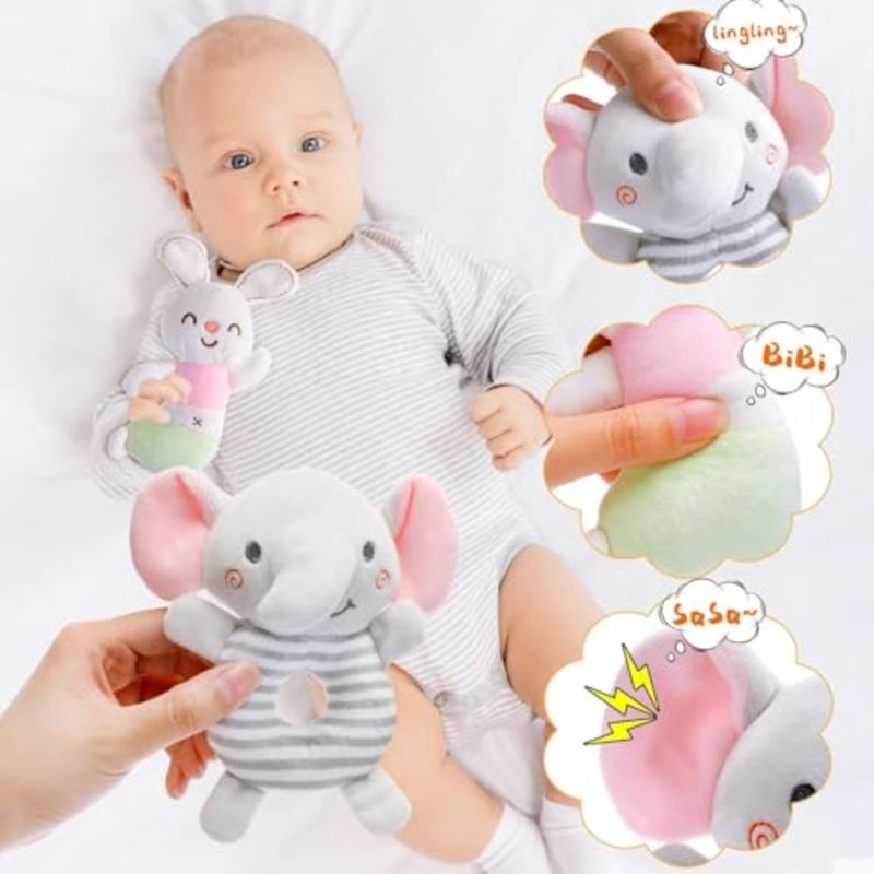 Plush Baby Soft Rattle Toys, Hand Grab Sensory Shaker, Cute Plush Stuffed Animal Rattle for Infants, Teething Toys for Newborn Babies 6-12 Months, Baby Shower Gifts, 2Pcs - Image 5