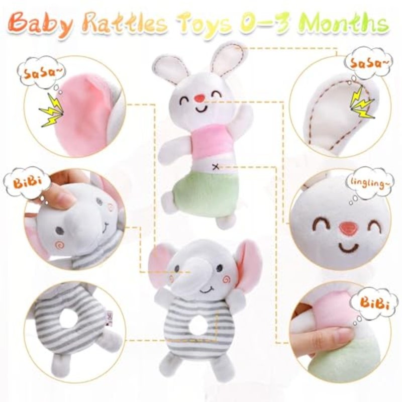 Plush Baby Soft Rattle Toys, Hand Grab Sensory Shaker, Cute Plush Stuffed Animal Rattle for Infants, Teething Toys for Newborn Babies 6-12 Months, Baby Shower Gifts, 2Pcs - Image 4