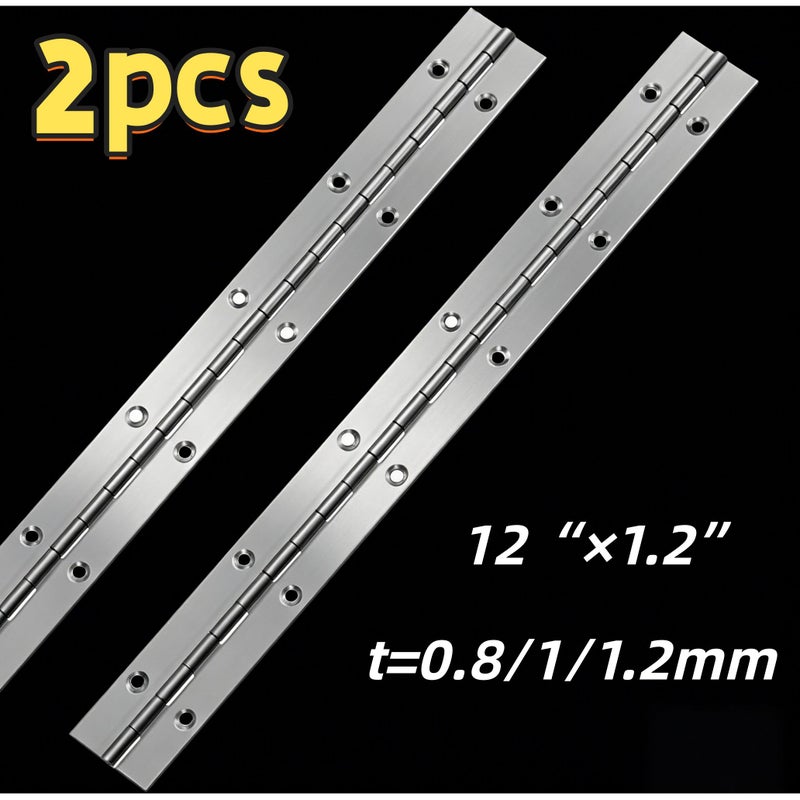 2pcs 12 Inch 1.2 Inch Stainless Steel Piano Hinge 30cm Perforated Continuous Heavy Duty Hinge for Cabinets Storage Boxes Large Cases and Marine Applications - Image 1