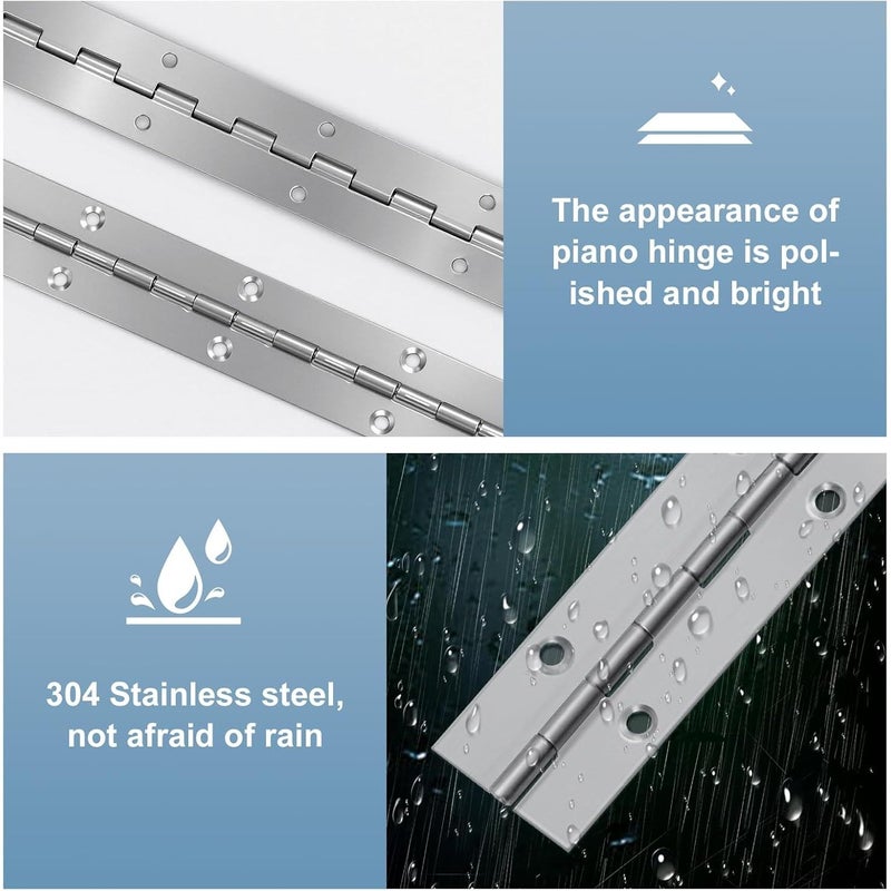 2pcs 12 Inch 1.2 Inch Stainless Steel Piano Hinge 30cm Perforated Continuous Heavy Duty Hinge for Cabinets Storage Boxes Large Cases and Marine Applications - Image 3