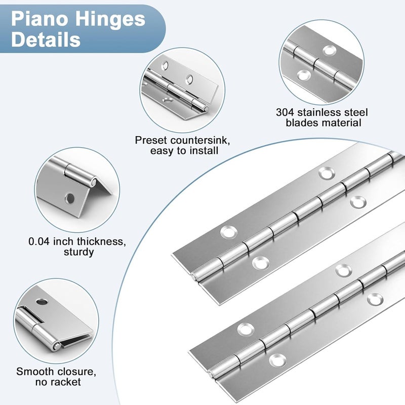 2pcs 12 Inch 1.2 Inch Stainless Steel Piano Hinge 30cm Perforated Continuous Heavy Duty Hinge for Cabinets Storage Boxes Large Cases and Marine Applications - Image 4