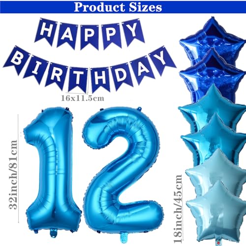 DUFACAI 12th Birthday Decorations for Boys Blue 12th Happy Birthday Banner Party Supplies Number 12 Balloons Fringe Curtain 12 Years Old Bday Party Supplies Kit for Him Her Girls Blue - Image 5