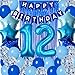 DUFACAI 12th Birthday Decorations for Boys Blue 12th Happy Birthday Banner Party Supplies Number 12 Balloons Fringe Curtain 12 Years Old Bday Party Supplies Kit for Him Her Girls Blue - Image 2