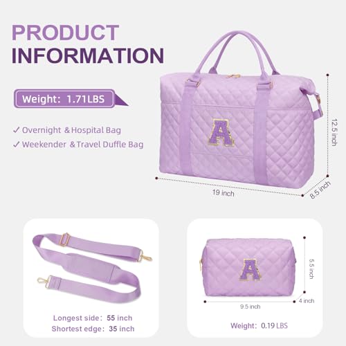 CLOUDWINGS Gifts for Teen Girl, Initial Travel Duffle Bag, Personalized Women Weekender Overnight Bags, Gift for Daughter Kid Mom Friend College Girl Graduation Teacher（Purple,A) - Image 4