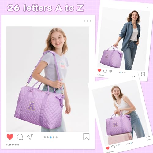 CLOUDWINGS Gifts for Teen Girl, Initial Travel Duffle Bag, Personalized Women Weekender Overnight Bags, Gift for Daughter Kid Mom Friend College Girl Graduation Teacher（Purple,A) - Image 3