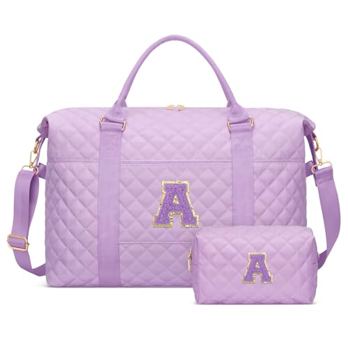CLOUDWINGS Gifts for Teen Girl, Initial Travel Duffle Bag, Personalized Women Weekender Overnight Bags, Gift for Daughter Kid Mom Friend College Girl Graduation Teacher（Purple,A) - Image 1