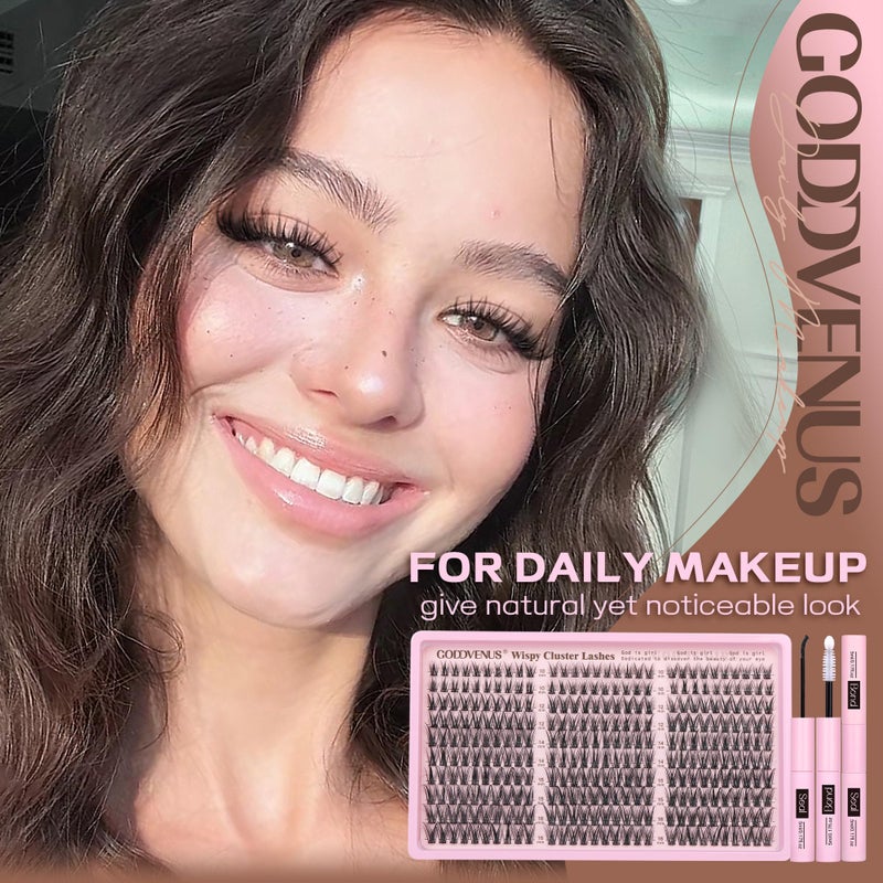 Goddvenus Lash Clusters Kit Wispy Eyelash Clusters Lashes Natural DIY Lash Extension Kit 10-16mm Cluster Eyelash Extensions Kit 300pcs C Curl Individual Lashes Cluster Eyelash (No Tweezers) - Image 2