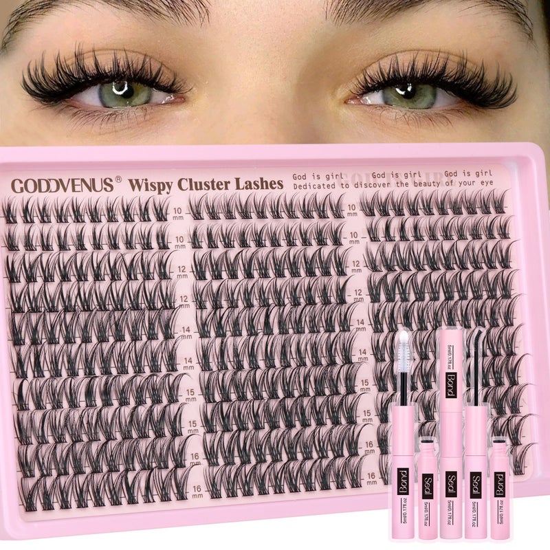 Goddvenus Lash Clusters Kit Wispy Eyelash Clusters Lashes Natural DIY Lash Extension Kit 10-16mm Cluster Eyelash Extensions Kit 300pcs C Curl Individual Lashes Cluster Eyelash (No Tweezers) - Image 1
