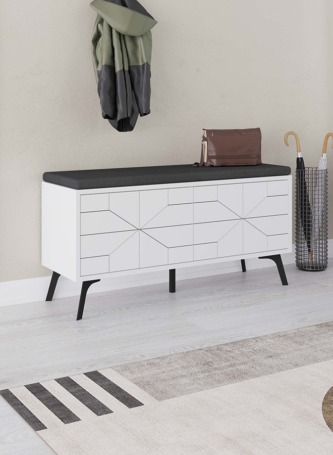 Mourah Home Dune Bench & Shoe Cabinet With Cushion 8 Pairs  Entryway Storage Cabient With 2 Doors Shoe Rack For Hallway Bedroom Living Room  35X55X107 Cm  White  - Image 1