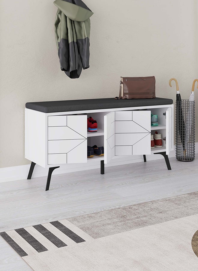Mourah Home Dune Bench & Shoe Cabinet With Cushion 8 Pairs  Entryway Storage Cabient With 2 Doors Shoe Rack For Hallway Bedroom Living Room  35X55X107 Cm  White  - Image 3