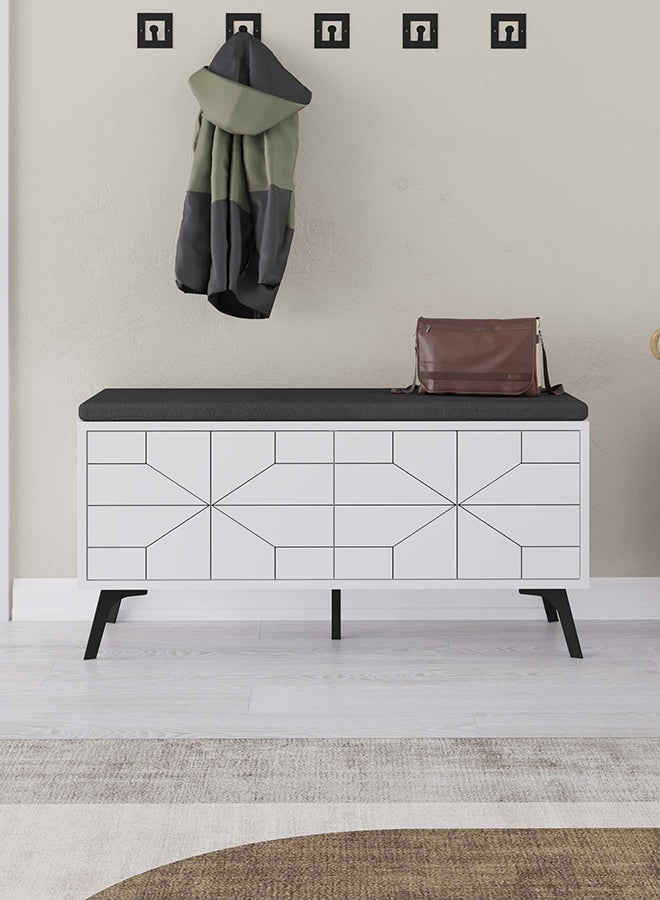 Mourah Home Dune Bench & Shoe Cabinet With Cushion 8 Pairs  Entryway Storage Cabient With 2 Doors Shoe Rack For Hallway Bedroom Living Room  35X55X107 Cm  White  - Image 2