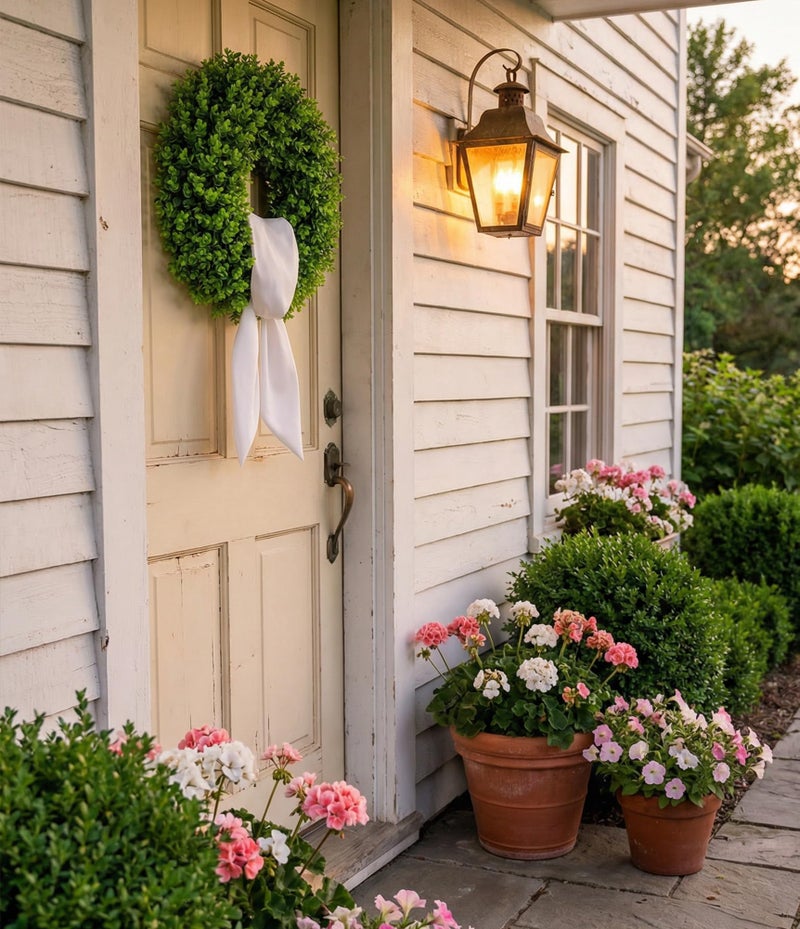 IDOGliitte+ 22 Inch Artificial Boxwood Wreath for Front Door - Folding Spring Summer Greenery Wreath with Sash, All Year Round Indoor Outdoor Decor for Farmhouse, Wedding, St Patrick's Day (Green) - Image 5