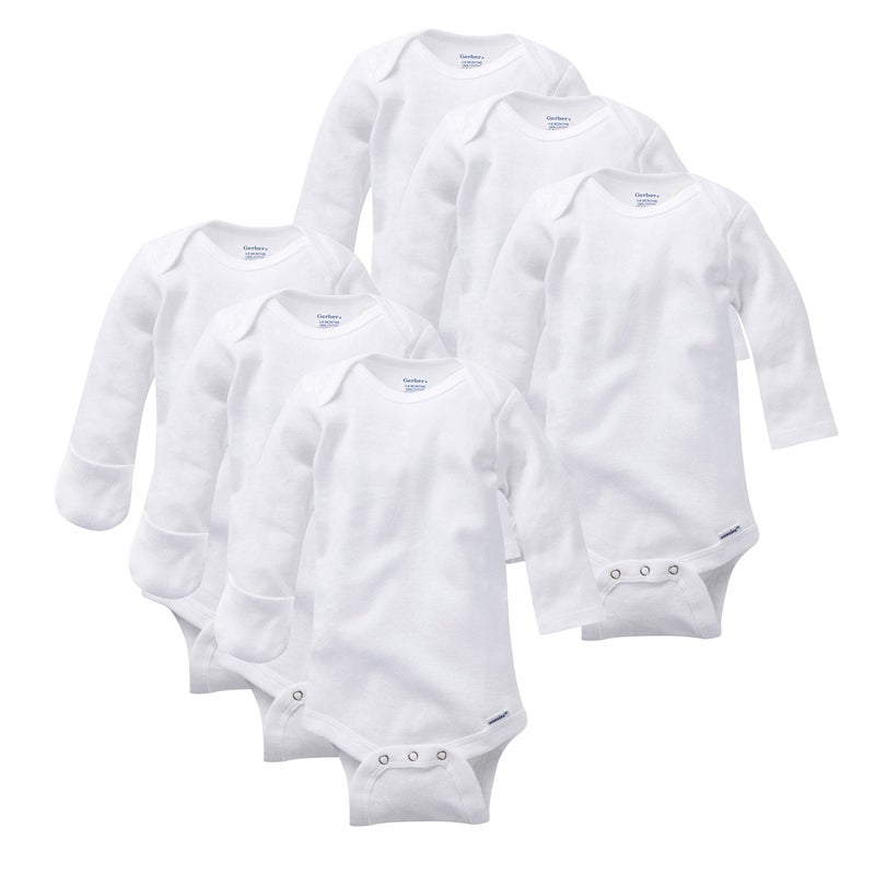 Gerber Unisex Baby Multi-Pack Long-Sleeve Onesies Bodysuit Mitten Cuff Sizes 6-Pack Mitten Cuff 0-3 Months - Image 1