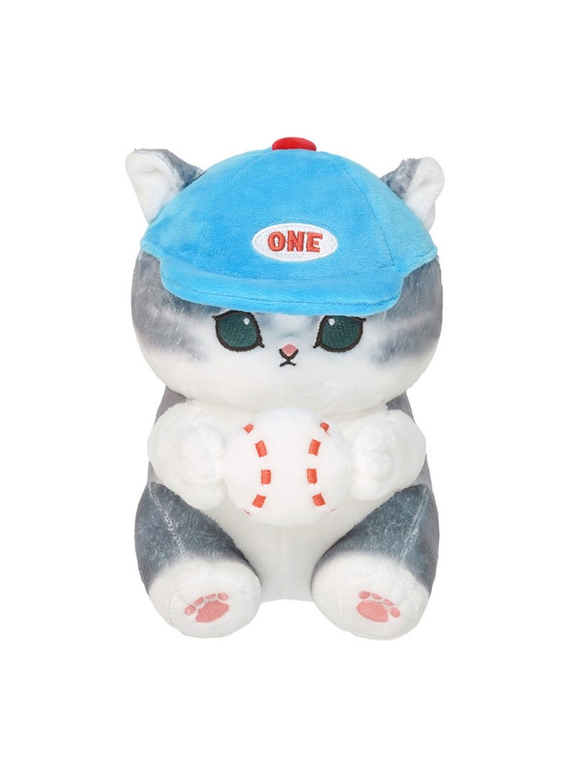 20cm Blue Baseball Cap Cat Plush Toy | Character Details | Soft And Cute | Cartoon Doll | Suitable As A Gift For Children Over 3 Years Old  - Image 1
