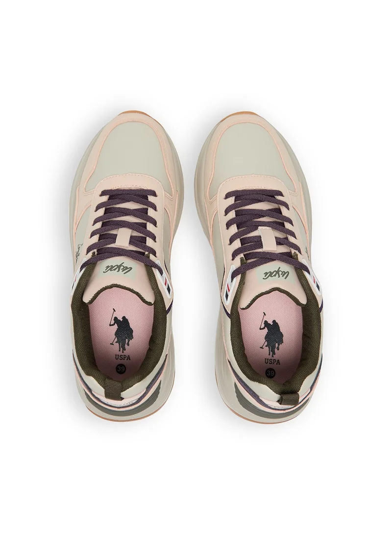 U.S. Polo Assn.  Women's Beige Low-Top Sneakers - Chic Lace-Up Style Shoes, Everyday Casual Shoes for Versatile Outfits for Women | Best Price UAE