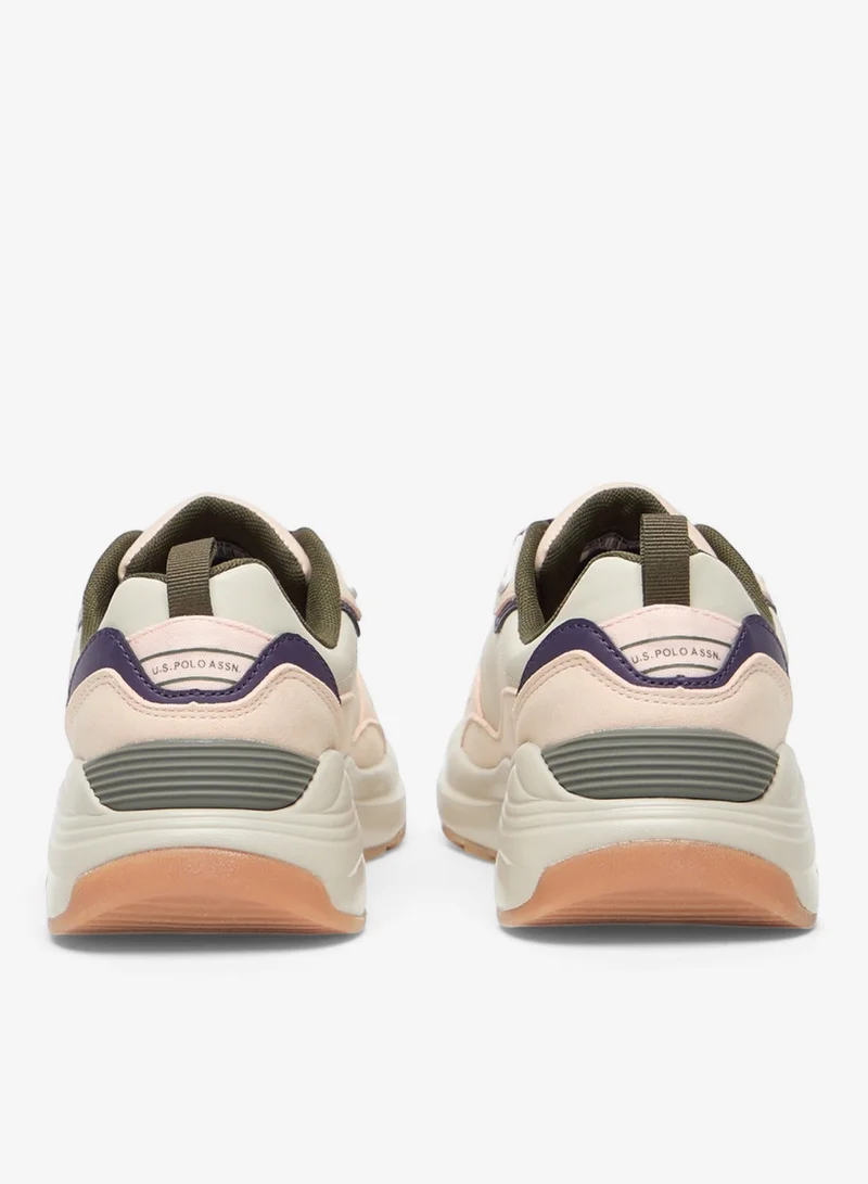 U.S. Polo Assn.  Women's Beige Low-Top Sneakers - Chic Lace-Up Style Shoes, Everyday Casual Shoes for Versatile Outfits for Women | Best Price UAE