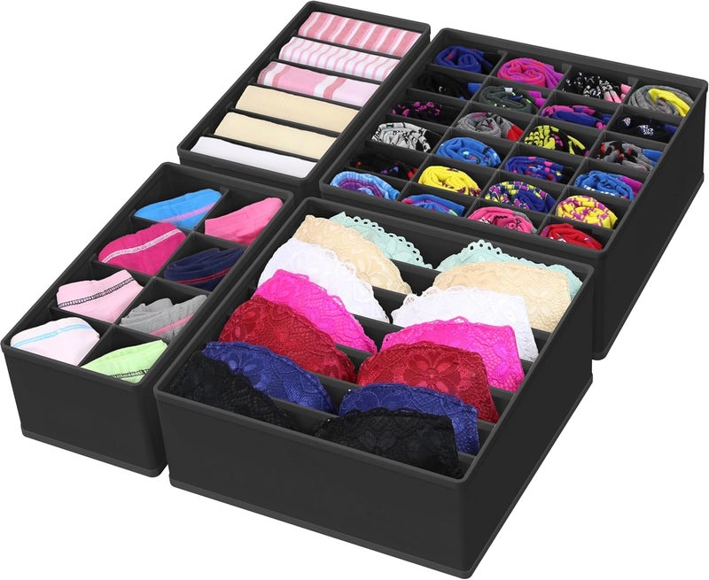 Simple Houseware Varied available picks Closet Underwear Organizer Drawer Divider 4 Set, Black Trendy economical quality - Image 1