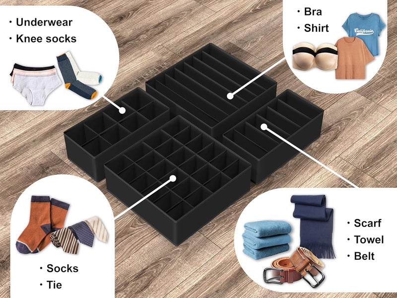 Simple Houseware Varied available picks Closet Underwear Organizer Drawer Divider 4 Set, Black Trendy economical quality - Image 4