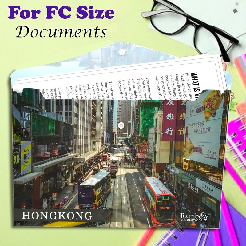 Shuban 12 Pcs Documents File Storage Holder with Snap Button Closer FS Size Certificate Document File Folder for Home, Office, School-Color & Design May Vary (Print-4) - Image 4