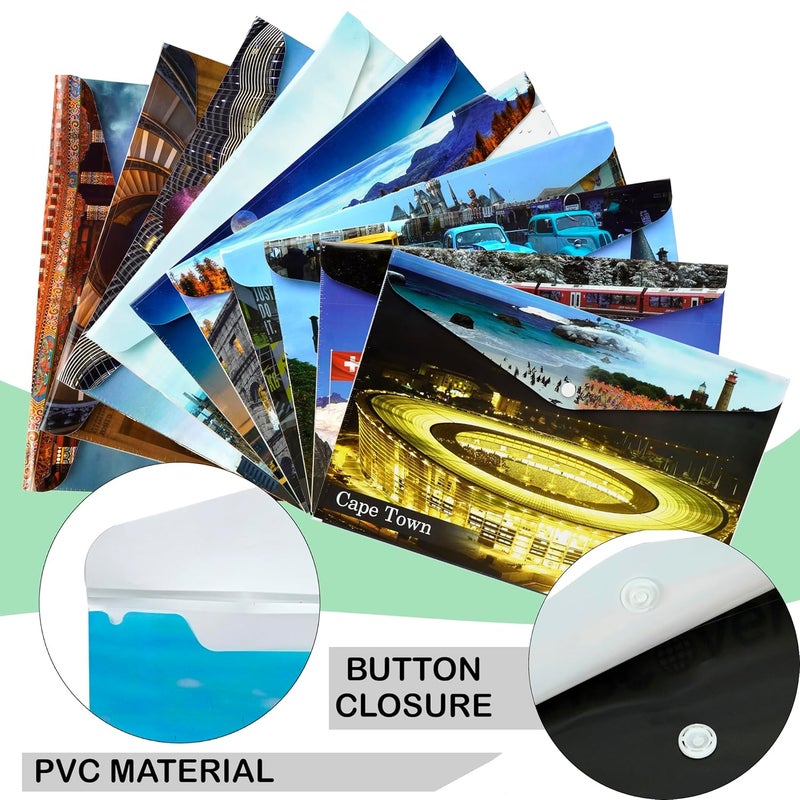 Shuban 12 Pcs Documents File Storage Holder with Snap Button Closer FS Size Certificate Document File Folder for Home, Office, School-Color & Design May Vary (Print-4) - Image 5