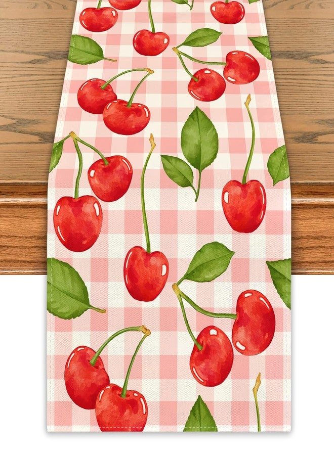 Yarcooly Cherry Table Runner Spring Summer Table Cover She's The Cherry on Top Party Decor Island Cherry Decorations for Home Party Table Simple Life - Image 1