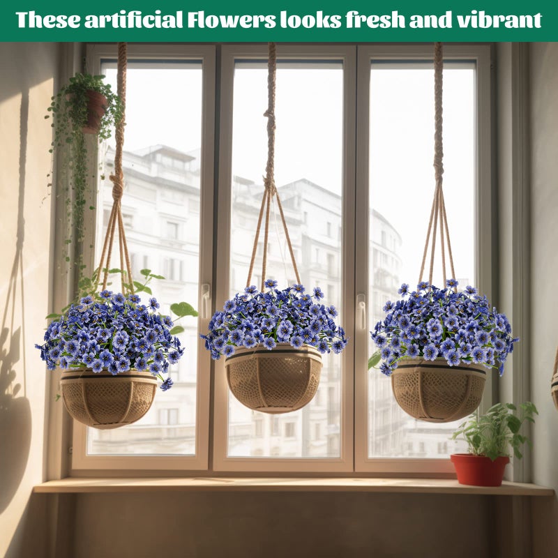 Lnoicy 24 Pcs Artificial Flowers for Outdoor,Plastic Flowers Decoration, UV Resistant Faux Flowers Shrubs, Artificial Plants for Indoor Outside Garden Home Wedding Farmhouse(Blue) - Image 4