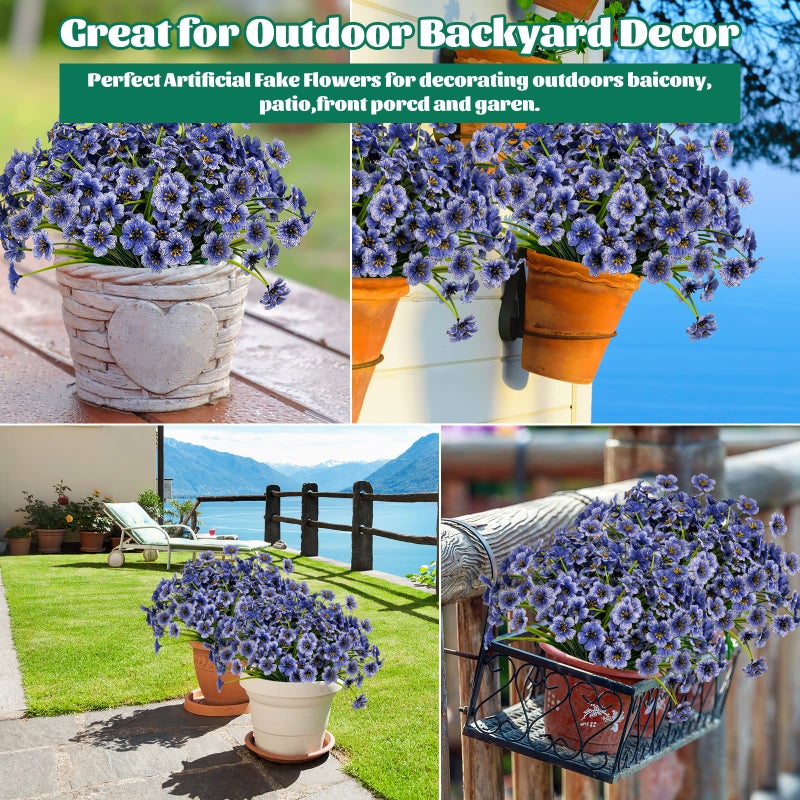 Lnoicy 24 Pcs Artificial Flowers for Outdoor,Plastic Flowers Decoration, UV Resistant Faux Flowers Shrubs, Artificial Plants for Indoor Outside Garden Home Wedding Farmhouse(Blue) - Image 5