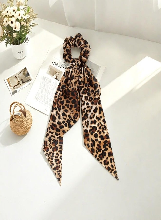Finrray 3PCS Big Bow Hair Ties, Bowknot Hair Scrunchies Fabric Long Hair Ribbon Knotted Bow Ponytail Holder Leopard Check Elastic Hair Accessories for Women Girls (Leopard) - Image 3
