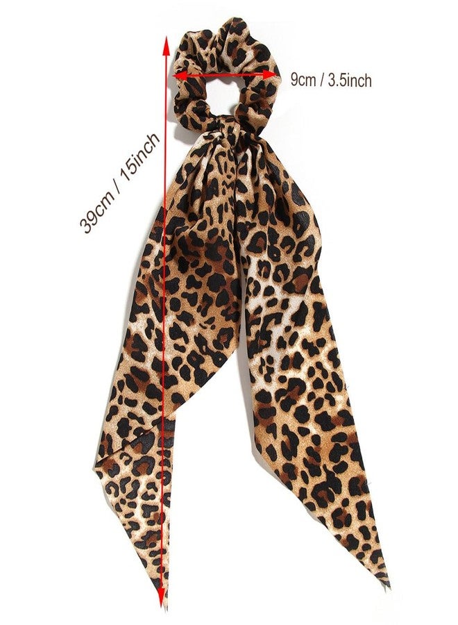 Finrray 3PCS Big Bow Hair Ties, Bowknot Hair Scrunchies Fabric Long Hair Ribbon Knotted Bow Ponytail Holder Leopard Check Elastic Hair Accessories for Women Girls (Leopard) - Image 5