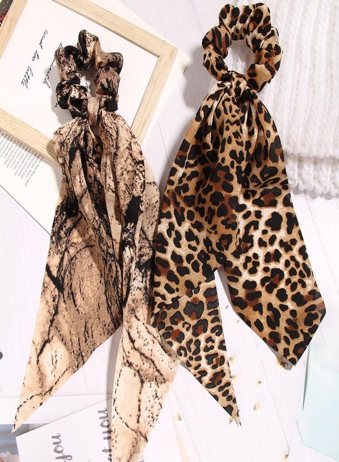Finrray 3PCS Big Bow Hair Ties, Bowknot Hair Scrunchies Fabric Long Hair Ribbon Knotted Bow Ponytail Holder Leopard Check Elastic Hair Accessories for Women Girls (Leopard) - Image 2