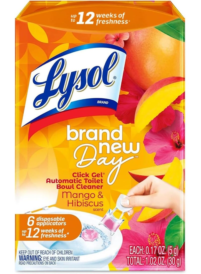 Lysol Click Gel Automatic Toilet Bowl Cleaner, Gel Toilet Bowl Cleaner, For Cleaning and Refreshing, Mango & Hibiscus, 6 Count (Pack of 1)