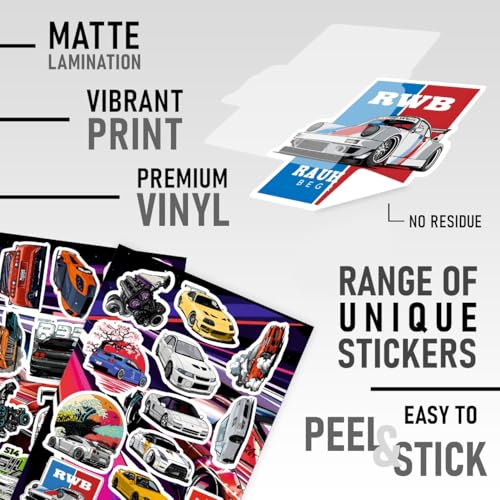 CodersParadise - Ultimate Pack of 113 JDM Cars Stickers for Laptop, Journal, Bike Helmet, Diary, Guitar, Mobile Case - Waterproof Residue Free Stickers - Japanese Racing Cars - Image 2