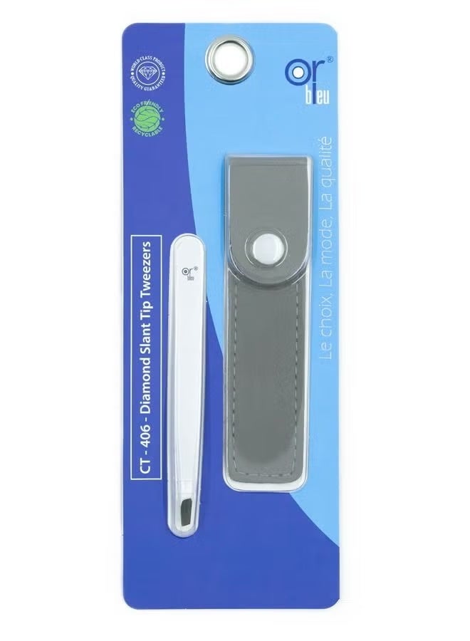 Or Bleu Diamond Slant Tip Tweezers CT-406 - Image 1