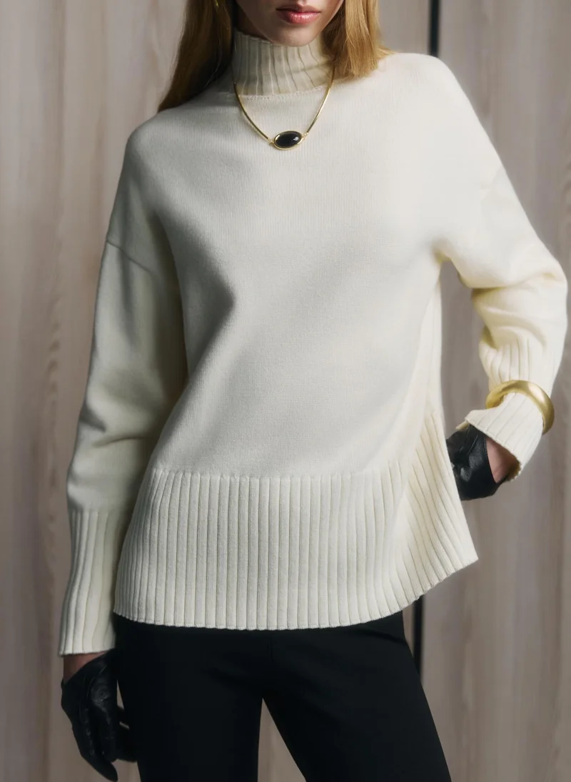 Lichi Loose smooth knitted jumper with ribbed detailing