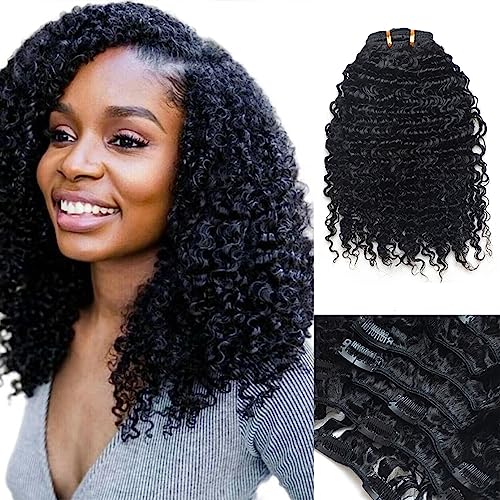 Luwigs Afro Kinky Curly 3B 3C Clip in Hair Extensions for Black Women Real Brazilian Virgin Human Hair Clip Ins Natural Color 7pcs/set (14 inches, 3B 3C Afro Kinky Curly) - Image 1