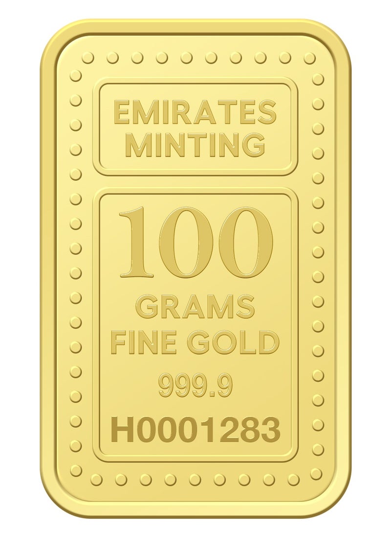 EMIRATES MINTING - Emirates Minting 100 Grams 999.9 Purity Gold Bar - Image 1