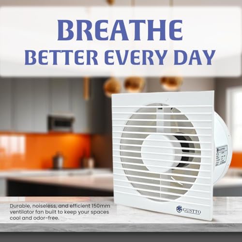 Gustto 150mm Exhaust Fan | High Speed, Quiet Operating Ventilation Fan | Pure Copper Motor & 2Yr Warranty | For Kitchen, Bathroom, Smoking Room, Garage - Image 2