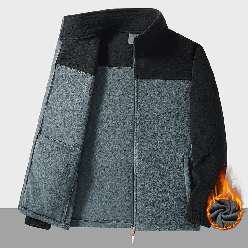 Fleece Coat For Men And Women Stand Collar Cardigan Thickened Thermal Insulation Clothes Double-Sided Polar Fleece Plus Size Outdoor - Image 3