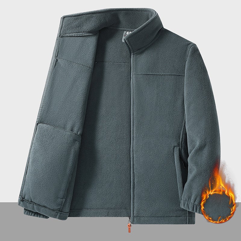 Fleece Coat For Men And Women Stand Collar Cardigan Thickened Thermal Insulation Clothes Double-Sided Polar Fleece Plus Size Outdoor - Image 5