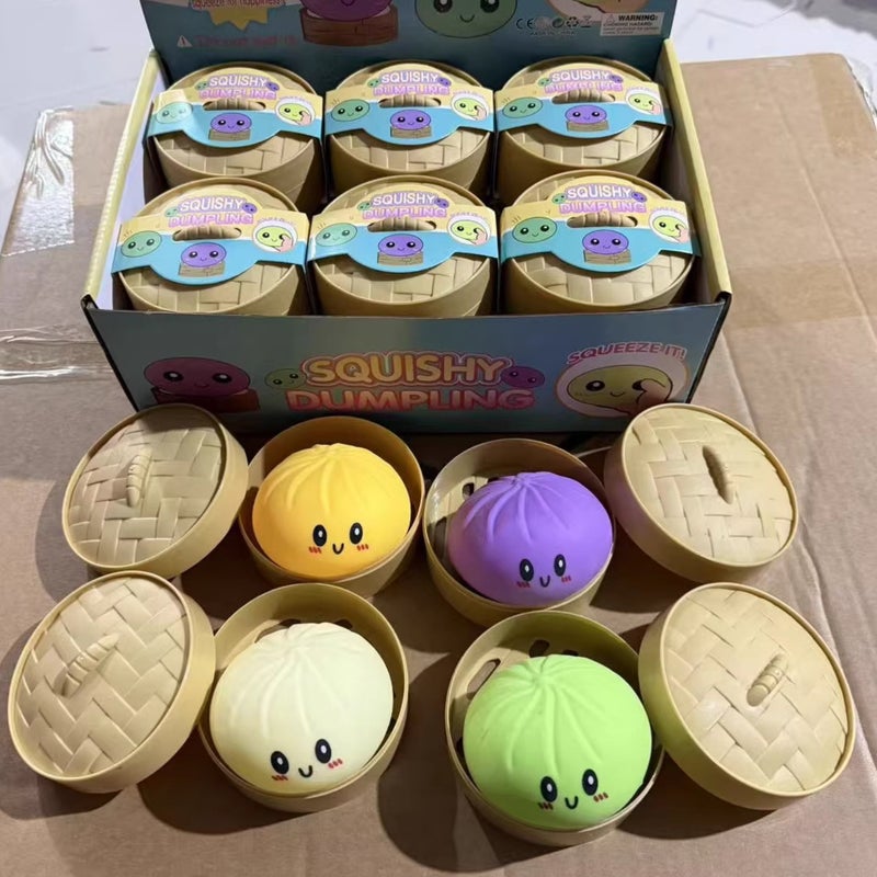 Colorful Smiley Face Squishy Steamed Bun Toy with Steamer Basket - Image 1