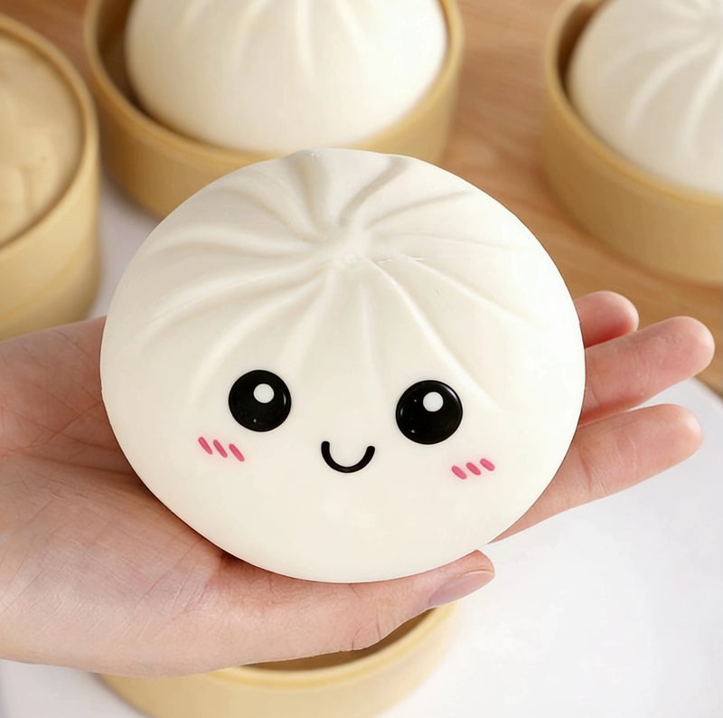Colorful Smiley Face Squishy Steamed Bun Toy with Steamer Basket - Image 2