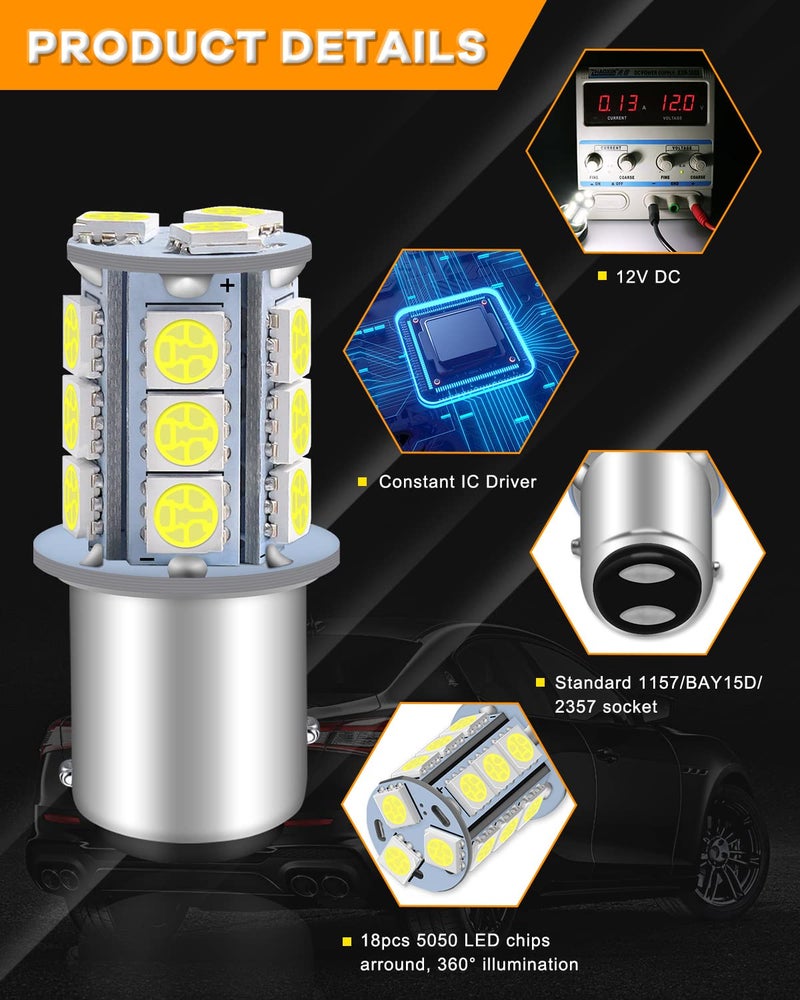 Qoope 1157 LED Bulb White 2357 2057 BAY15D 7528 LED Bulbs Replacement for Brake Tail Backup Reverse Lights, Turn Signal Bulb, RV Camper Trailer 5th Wheel Boat Marine Light (Pack of 10) - Image 3