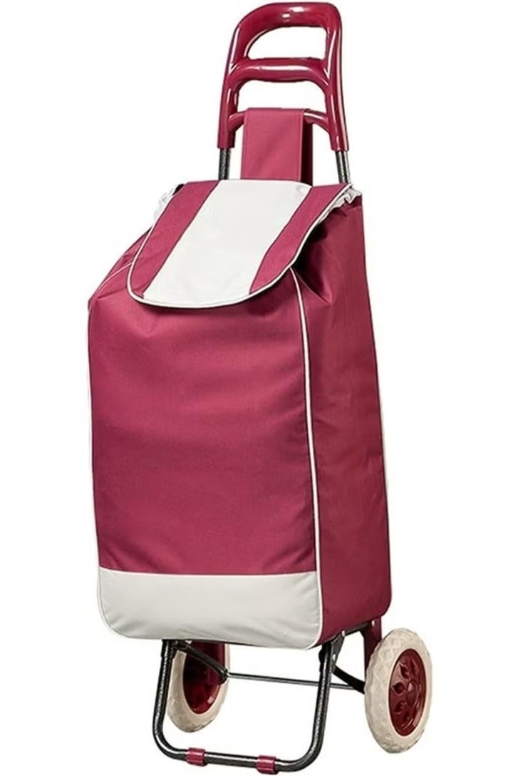 Red and White Foldable Shopping Cart - Stylish and versatile design with non-slip foam wheels and comfortable grip handle with large storage pockets.