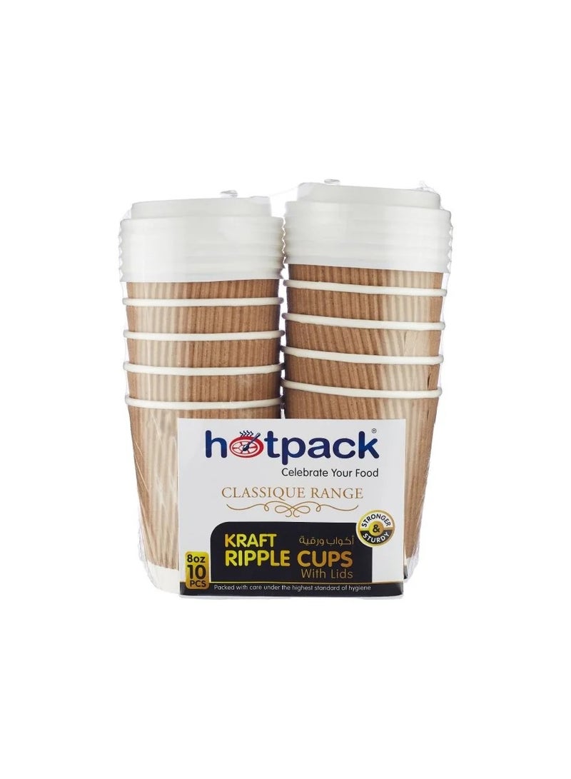 Hotpack Kraft Ripple Cup With Lid 10 Pieces - Image 1