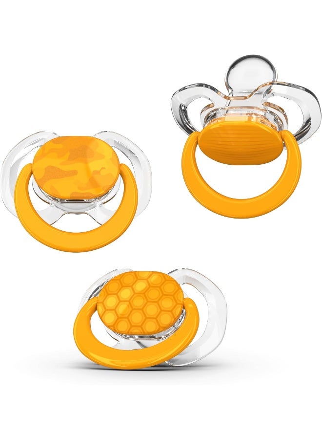 Smilo Baby Pacifier with Orthodontic Design for Healthy Dental Development - Stage 1 for Babies 0-3 Months - Pack of 3X 100% Silicone Newborn Pacifiers BPA Free - Orange - Image 1
