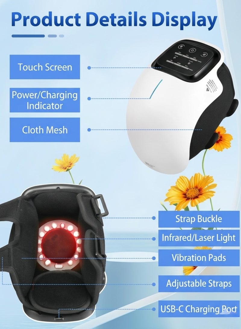 Electric Knee Massager with Heat and Vibration for Pain Relief Cordless Joint Massager Wrap with Digital Display Infrared Heating Knee Support Brace for Arthritis Injury Recovery - Image 5