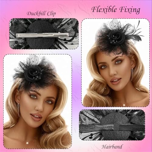 Aeenioy Fascinator Hats for Women, Black Feather Headpiece for Weddings, Cocktail Parties, Tea Events, Themed Celebrations, Fashion Accessories - Image 3