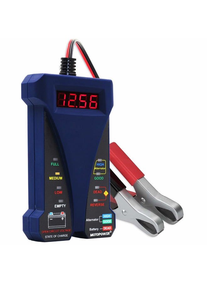 MOTOPOWER MP0514B 12V Digital Battery Tester Voltmeter and Charging System Analyzer with LCD Display and LED Indication - Blue Rubber Paint - Image 1